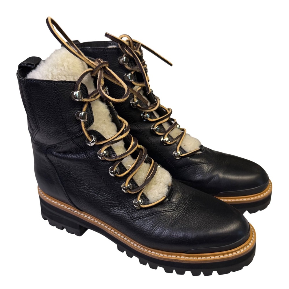 Marc Fisher‎ LTD MLIZZIE Black Leather Shearling Combat Hiker Boots Womens 8M